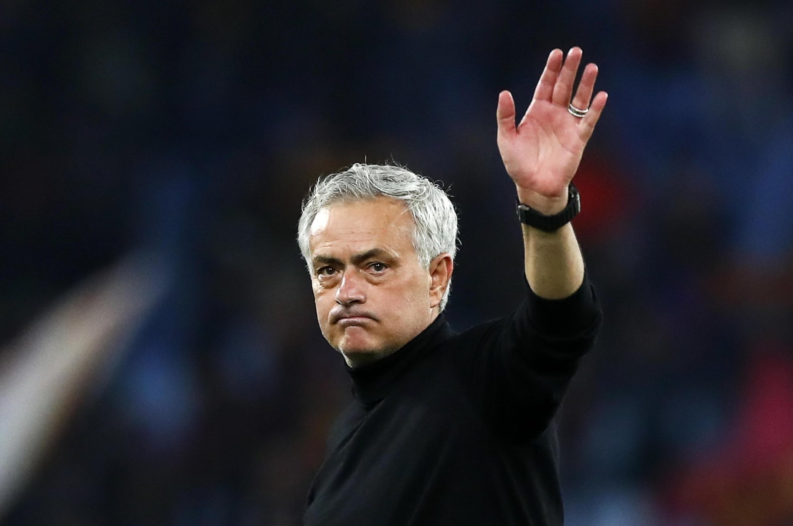 Roma&#039;s coach Jose Mourinho gestures after winning the Coppa Italia round of 16 match between AS Roma and US Cremonese, Rome, Italy, Jan. 3, 2024. (EPA Photo)