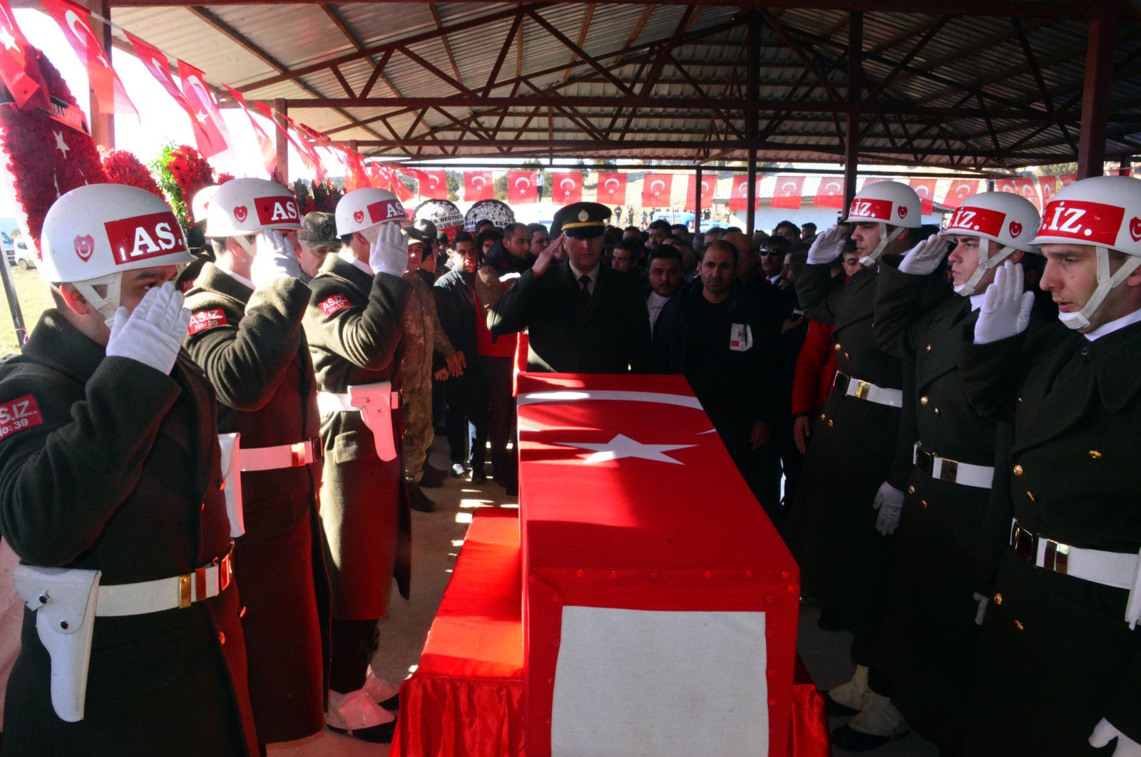 A Turkish soldier, who was martyred in the infiltration attempt by terrorists in northern Iraq, was bid farewell with a ceremony held in his hometown, the Göksun district of Kahramanmaraş, Türkiye, Jan. 14, 2024. (DHA Photo)