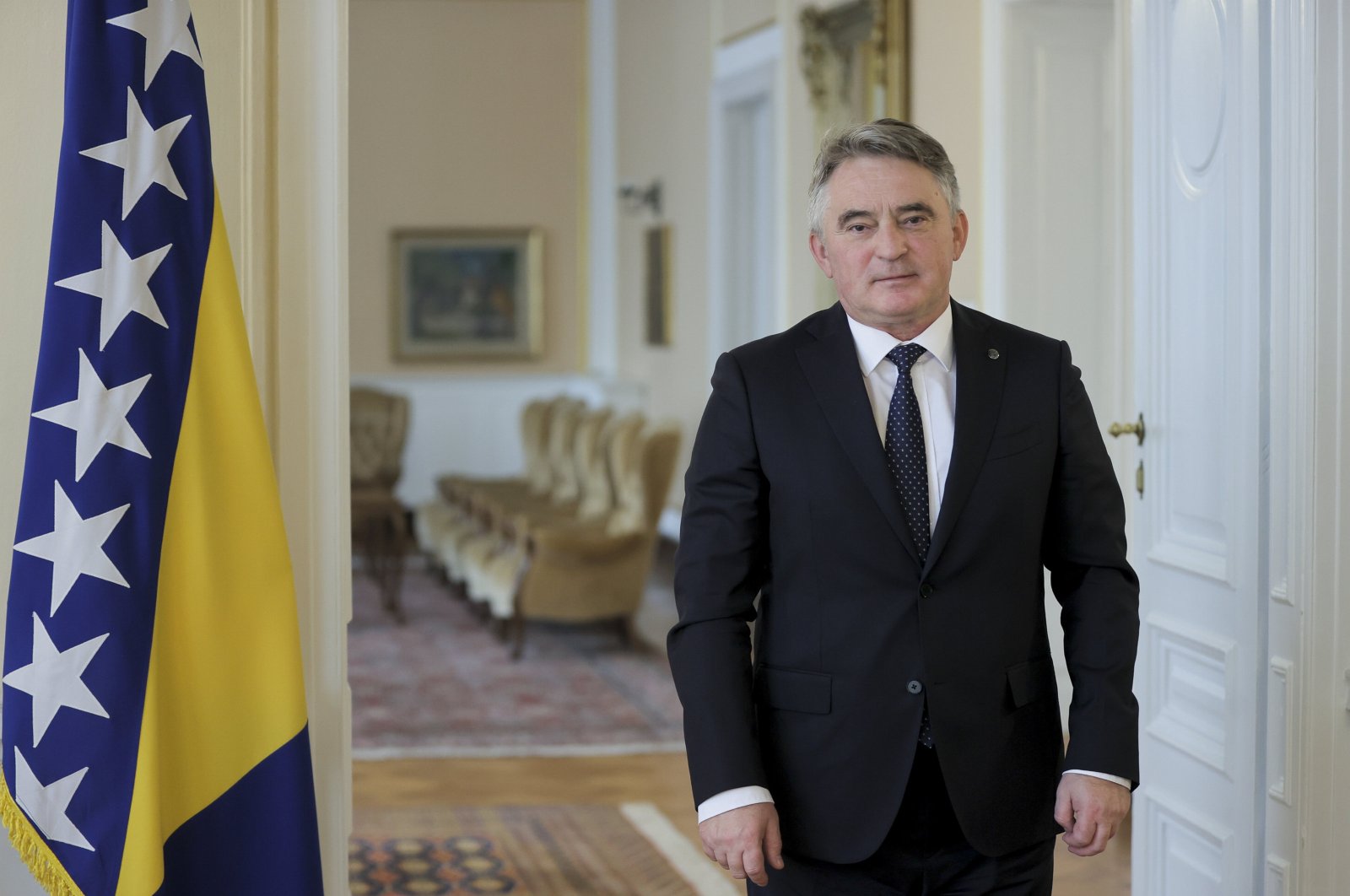 Bosnian Croat President Zeljko Komsic poses as he is interviewed by Anadolu Agency (AA) at the presidential complex in Sarajevo, Bosnia-Herzegovina, Jan 16, 2024. (AA Photo)