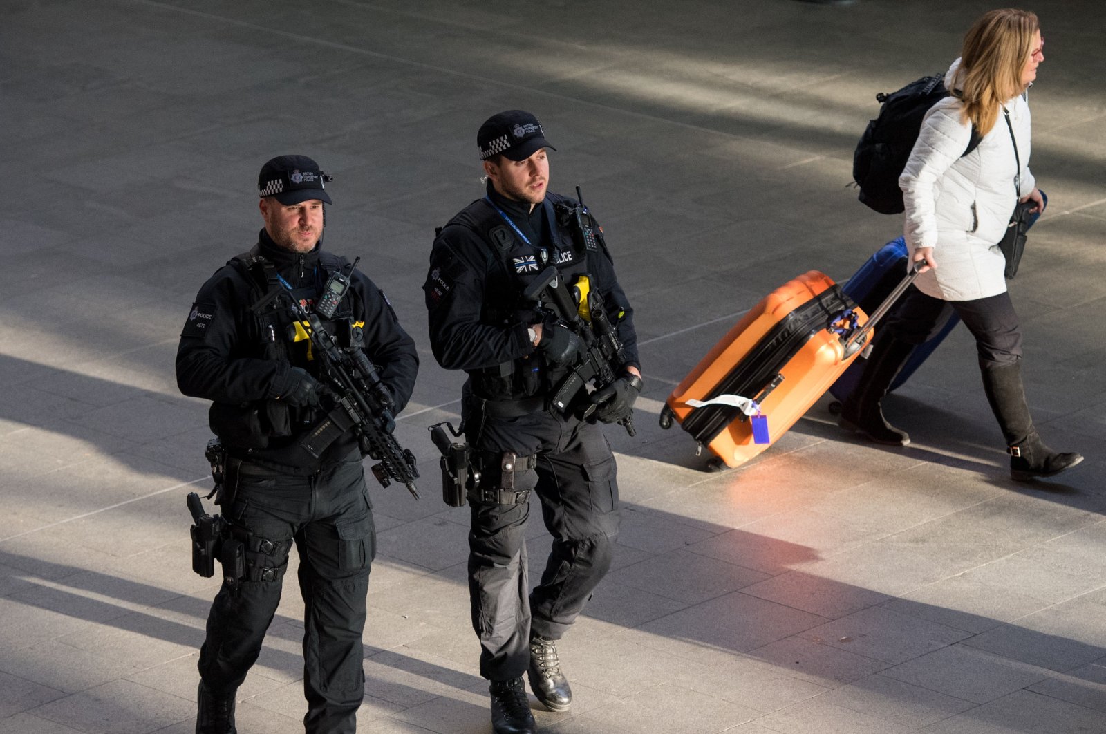 Armed British Transport Police officers on patrol at Kings Cross station in London, Dec. 19, 2017. (Reuters File Photo)