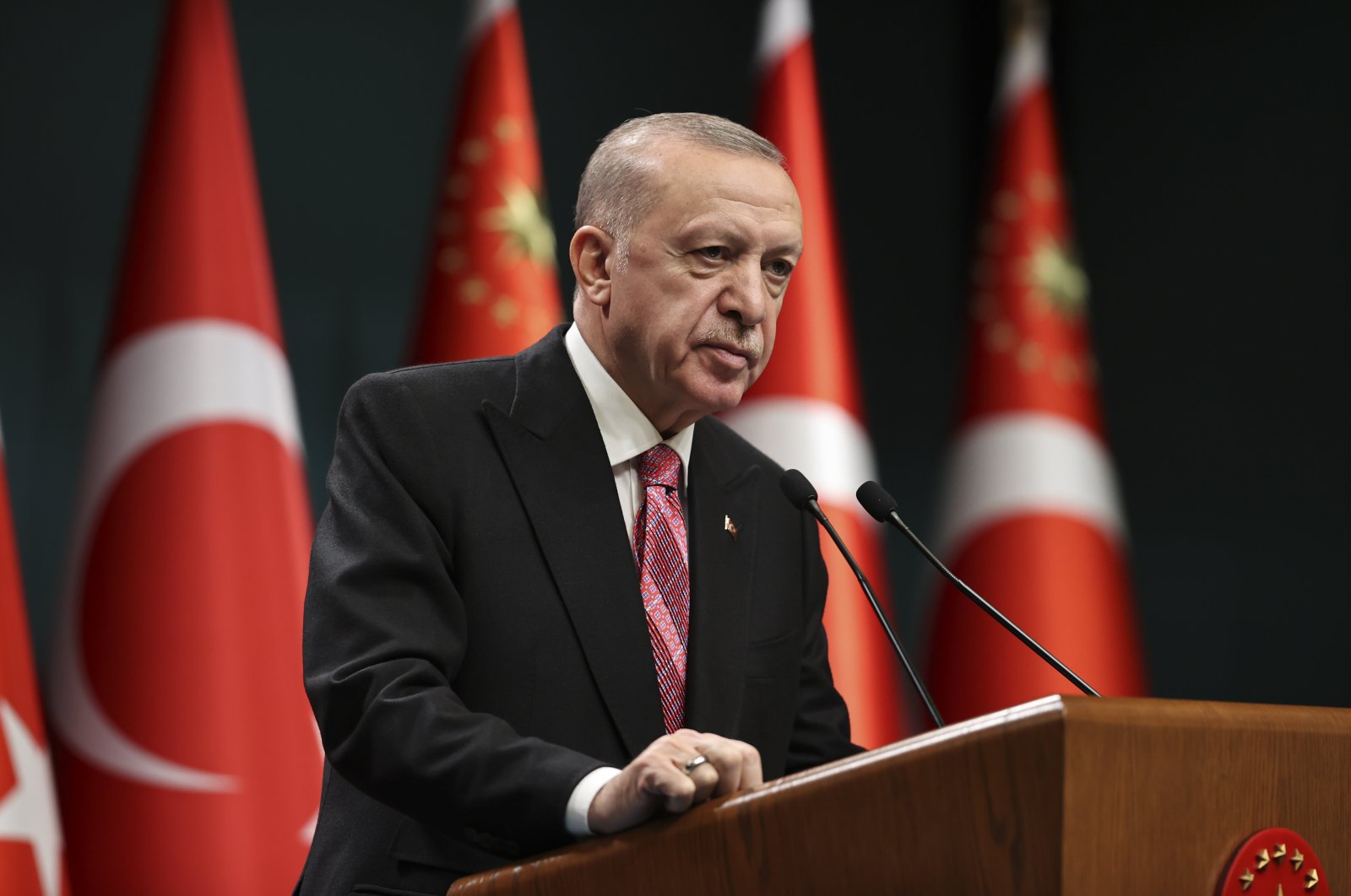 President Recep Tayyip Erdoğan speaks to reporters after a cabinet meeting in Ankara, Jan. 4, 2022. (AA File Photo)