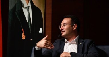 Turkish Triathlon Federation President Bayram Yalçınkaya speaks during the Yenişehir Press Conference, Bursa, Türkiye, Oct. 20, 2023. (Courtesy of Turkish Triathlon Federation)