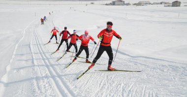 Skiers train ahead of the Türkiye Skiing Qualification competition, Hakkari, Türkiye, Jan. 16, 2024. (AA Photo)