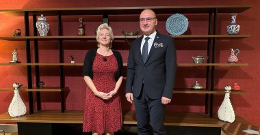 Croatian Foreign and European Affairs Minister Gordan Grlic Radman (R) with UNDP Türkiye Resident Representative Louisa Vinton (L) during his official visit to Türkiye, Jan. 17, 2024. (AA Photo)
