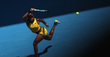 U.S.' Coco Gauff hits a return against Caroline Dolehide during their women's singles match on day four of the Australian Open tennis tournament, Melbourne, Australia, Jan. 17, 2024. (AFP Photo)