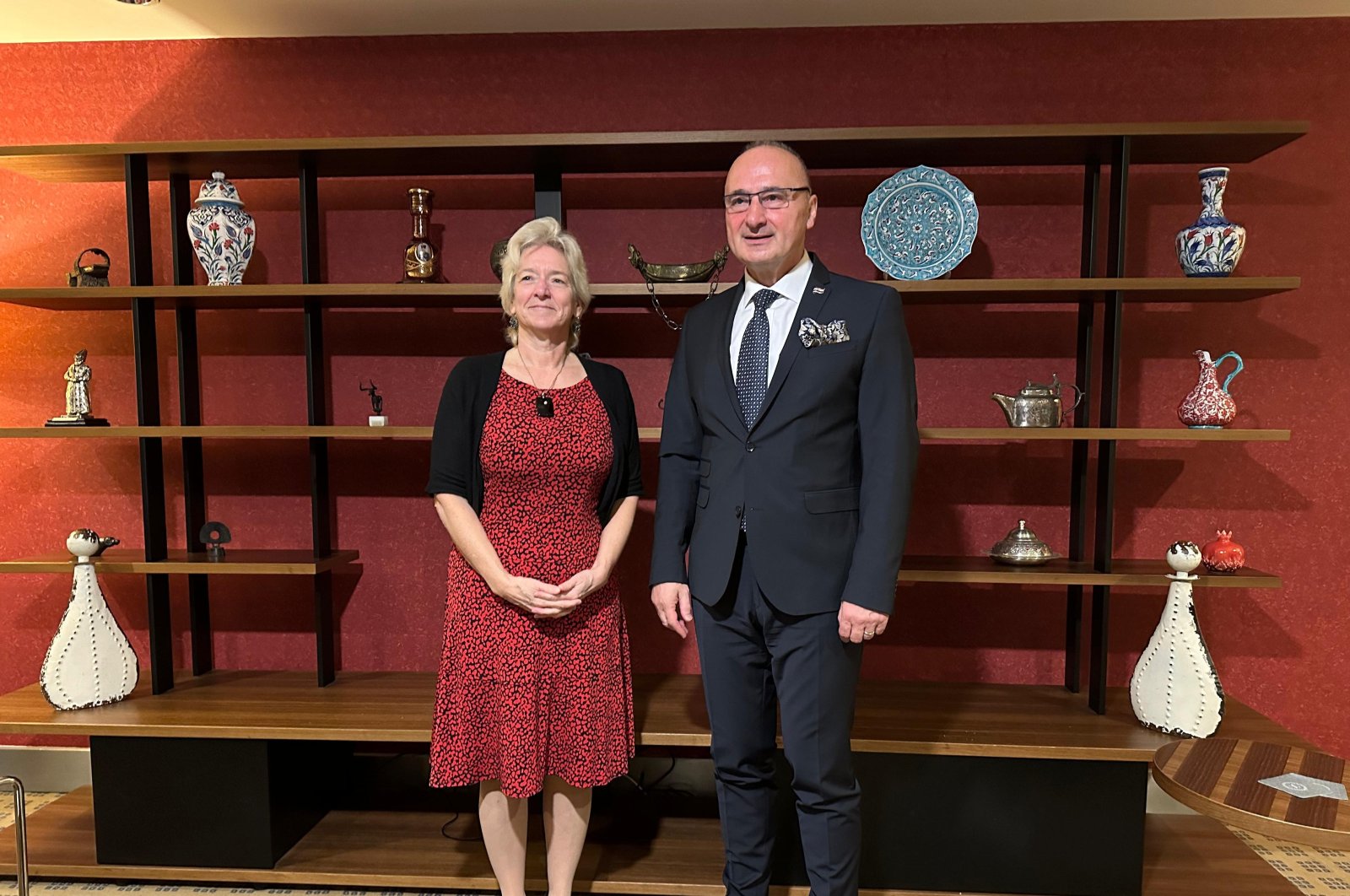 Croatian Foreign and European Affairs Minister Gordan Grlic Radman (R) with UNDP Türkiye Resident Representative Louisa Vinton (L) during his official visit to Türkiye, Jan. 17, 2024. (AA Photo)