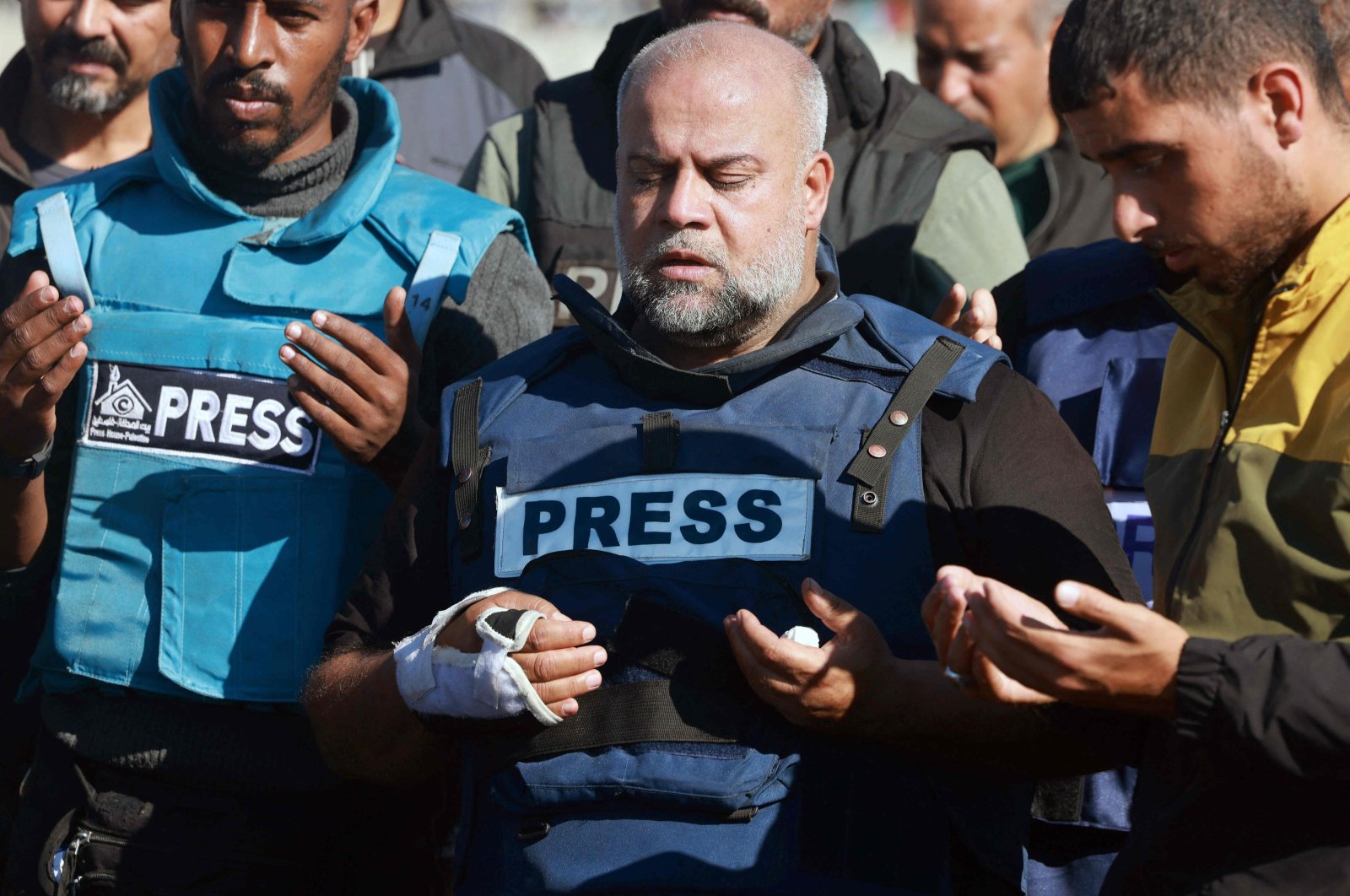 Al Jazeera&#039;s Gaza bureau chief Wael al-Dahdouh (C) prays during the funeral of his son, Rafah, Gaza, Palestine, Jan. 7, 2024. (AFP Photo)