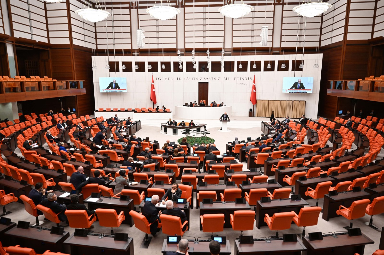 Turkish lawmakers at the General Assembly of the Turkish Parliament during a session to debate the extension of the mandate of Turkish naval forces in the Gulf of Aden, Jan. 17, 2024. (AA Photo)