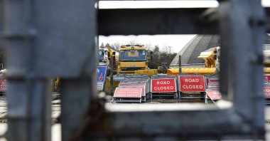 Road signs at the Department for Infrastructure (DFI) in Duncrue, Belfast, Northern Ireland, Britain, Jan. 16, 2024. (EPA Photo)