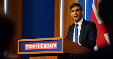 Britain&#039;s Prime Minister Rishi Sunak at a press conference in London, U.K., Dec. 7, 2023. (AFP Photo)