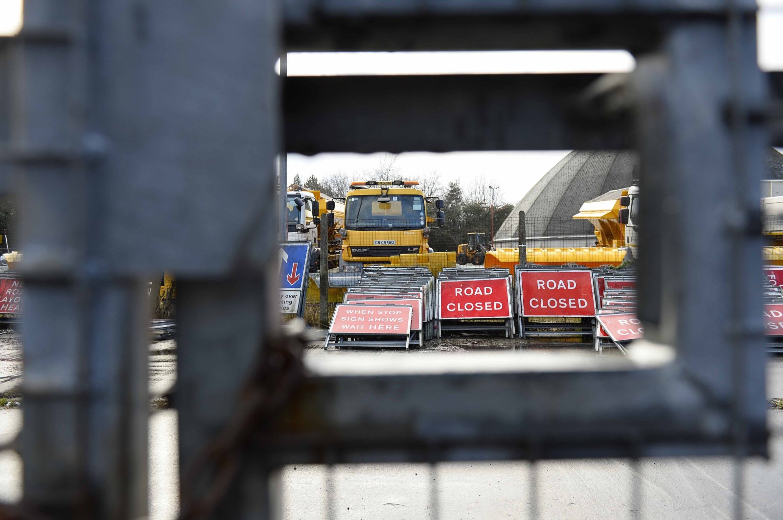 Road signs at the Department for Infrastructure (DFI) in Duncrue, Belfast, Northern Ireland, Britain, Jan. 16, 2024. (EPA Photo)