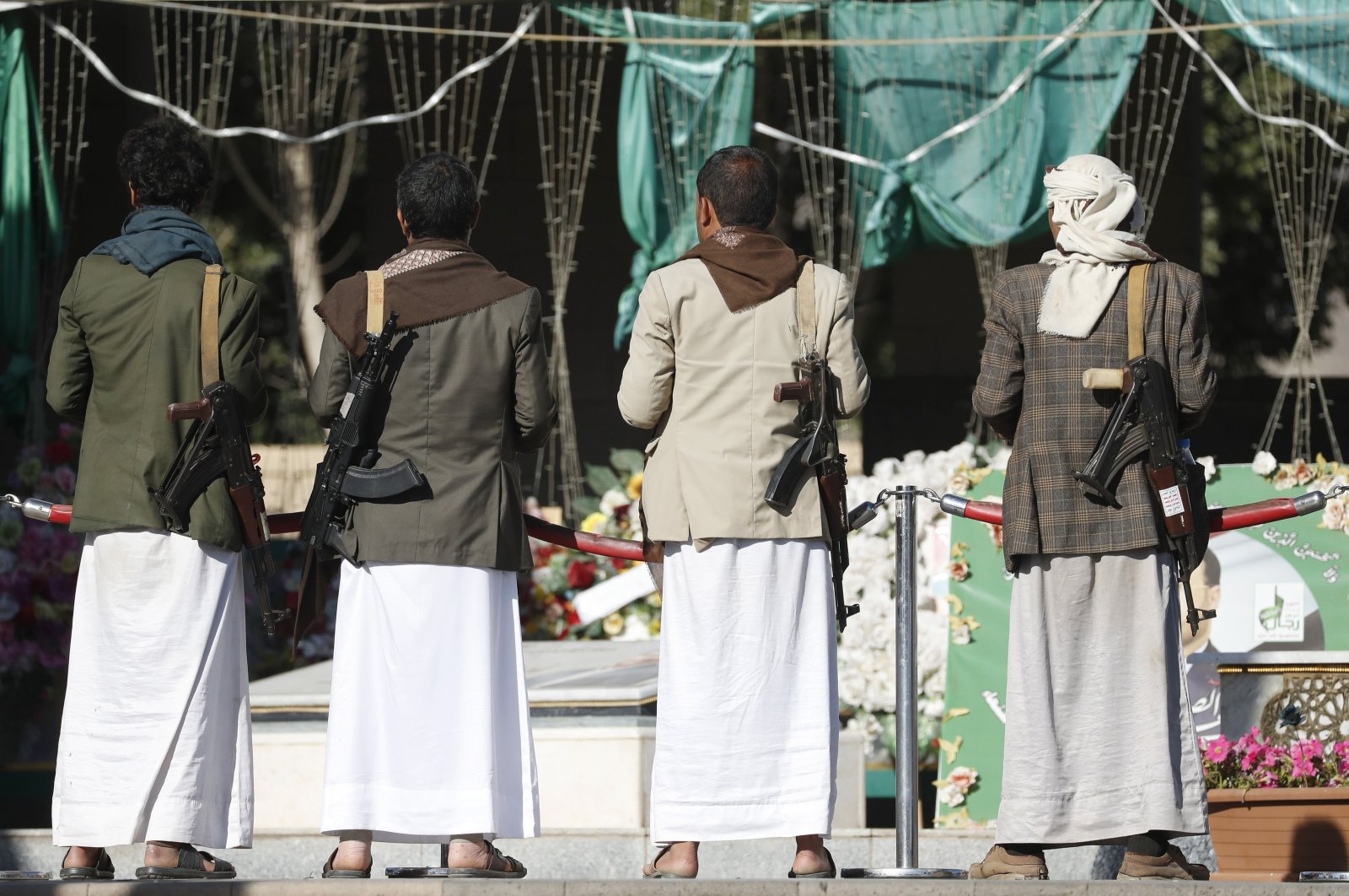 Armed Houthi rebels visit a shrine of slain Houthi fighters, in Sana&#039;a, Yemen, Jan. 17, 2024. (EPA Photo)