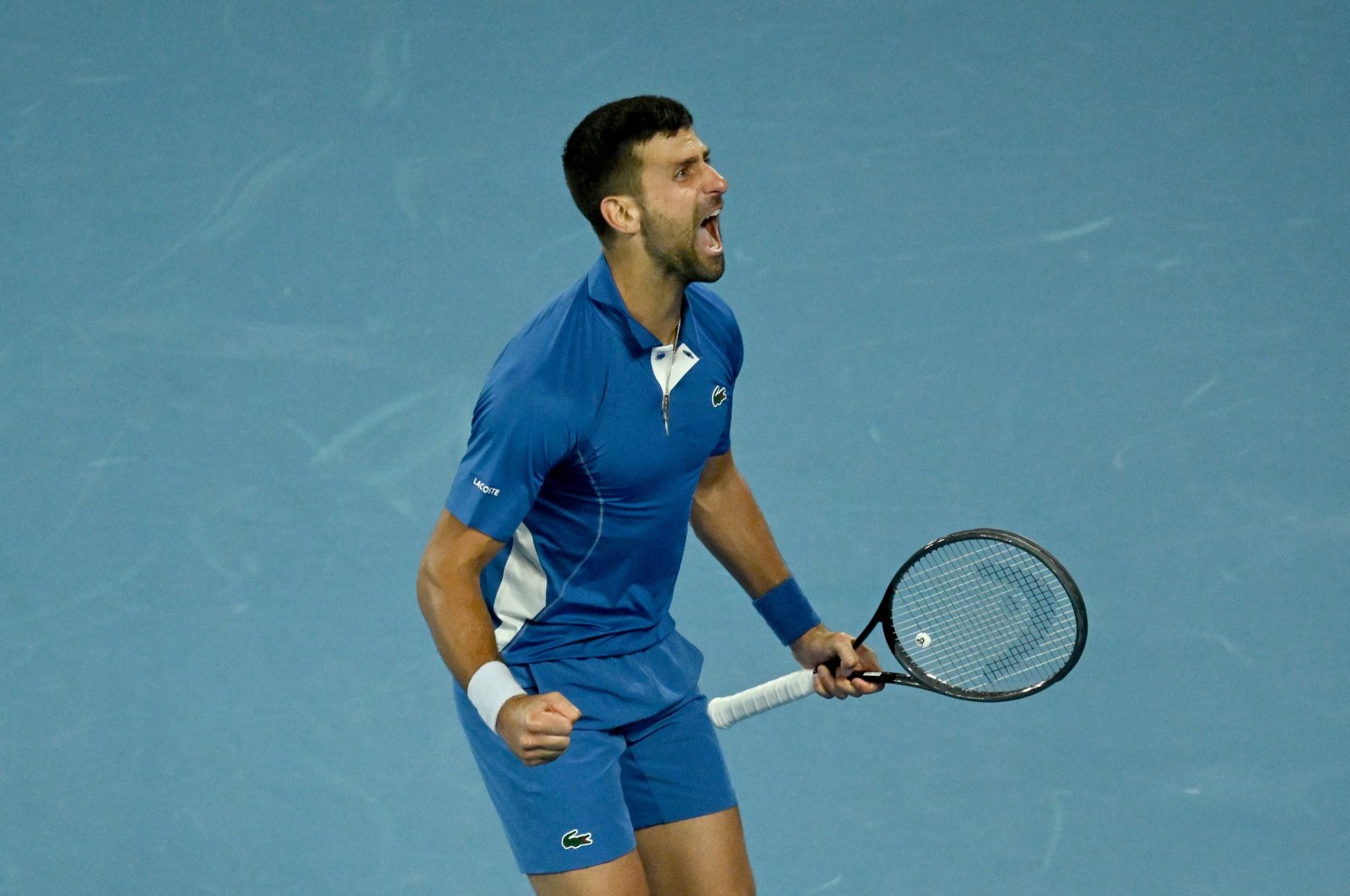 Serbia&#039;s Novak Djokovic celebrates match point during his Round 2 win over Alexei Popyrin of Australia on Day 4 of the 2024 Australian Open at Melbourne Park, Melbourne, Australia, Jan. 17, 2024. (EPA Photo)