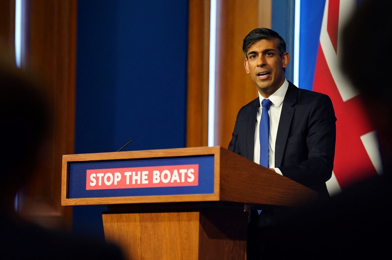 Britain&#039;s Prime Minister Rishi Sunak at a press conference in London, U.K., Dec. 7, 2023. (AFP Photo)