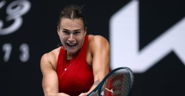 Belarus' Aryna Sabalenka in action against Ukraine's Lesia Tsurenko during the Women's 3rd round match at the Australian Open tennis tournament in Melbourne, Australia, Jan. 19, 2024. (EPA Photo)