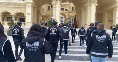 Security forces are seen outside the Büyükçekmece Municipality building, Istanbul, Türkiye, Jan. 18, 2024. (AA Photo) 