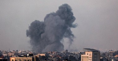 Smoke billows over Khan Yunis in the southern Gaza Strip during Israeli bombardment, amid ongoing battles between Israel and Palestine, Khan Yunis, Palestine, Jan. 19, 2024. (AFP Photo)