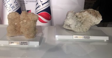 Colemanite, a mineral-rich type of boron, is seen during an event in Istanbul, Türkiye, June 7, 2018. (IHA Photo)