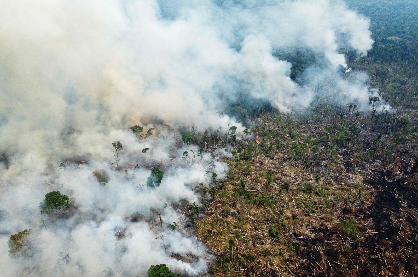 An aerial view of a burning area in Labrea, southern Amazonas State, Brazil, Sept. 17, 2022. (AFP Photo)