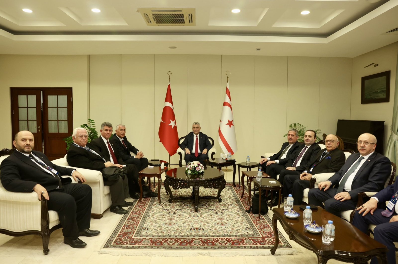 Trade Minister Ömer Bolat (C) visits the Turkish Embassy in the Turkish Republic of Northern Cyprus (TRNC), Lefkoşa, TRNC, Jan. 19, 2024. (DHA Photo)
