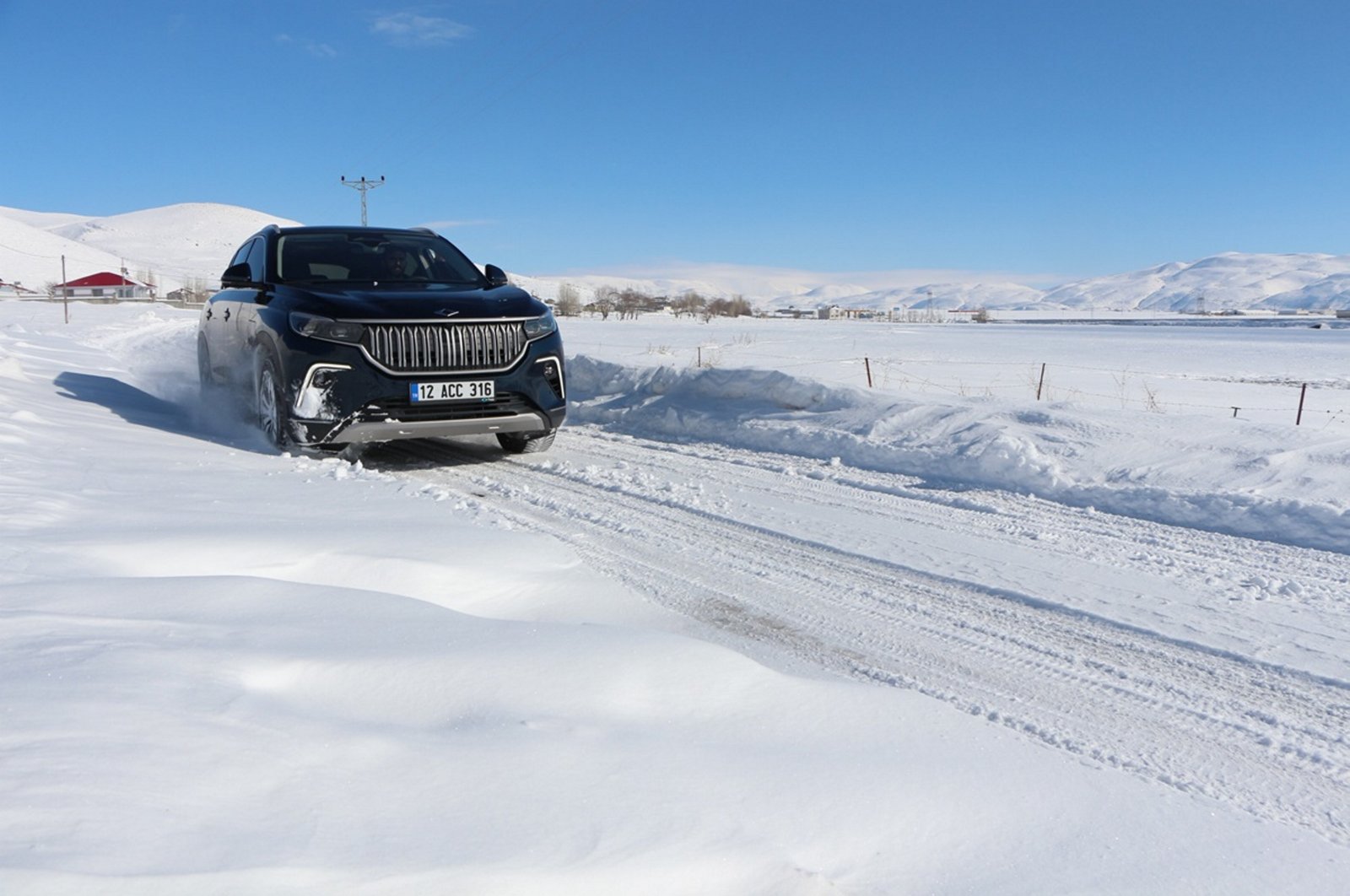 Togg&#039;s C-segment SUV T10X model is being tested for a snow ride in Bingöl, eastern Türkiye, Jan. 16, 2024. (AA Photo)