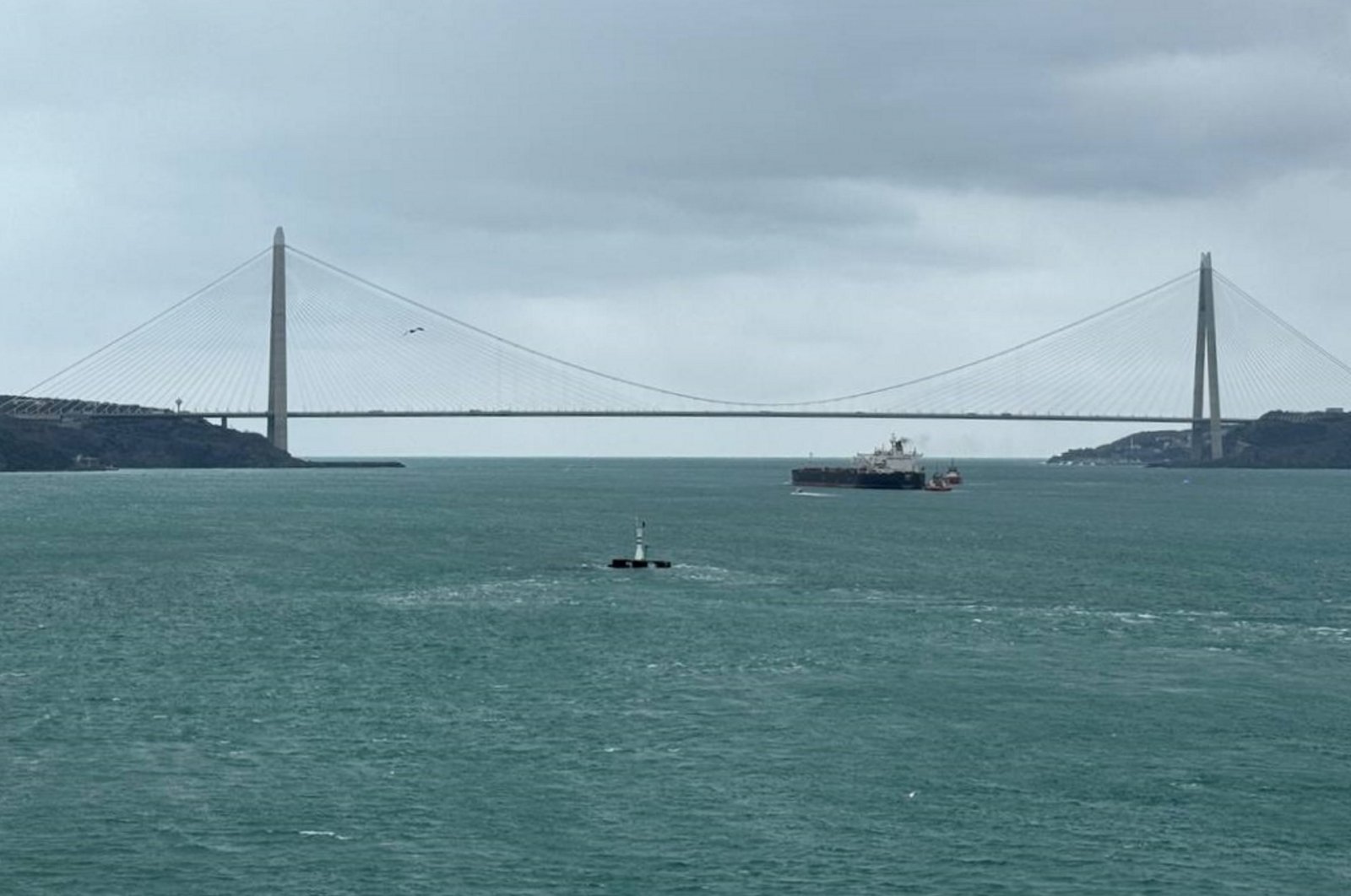 The tanker PERIA en route from Russia to Izmir dropped anchor in the Bosporus, Istanbul, Türkiye, Jan. 21, 2024. (AA Photo)