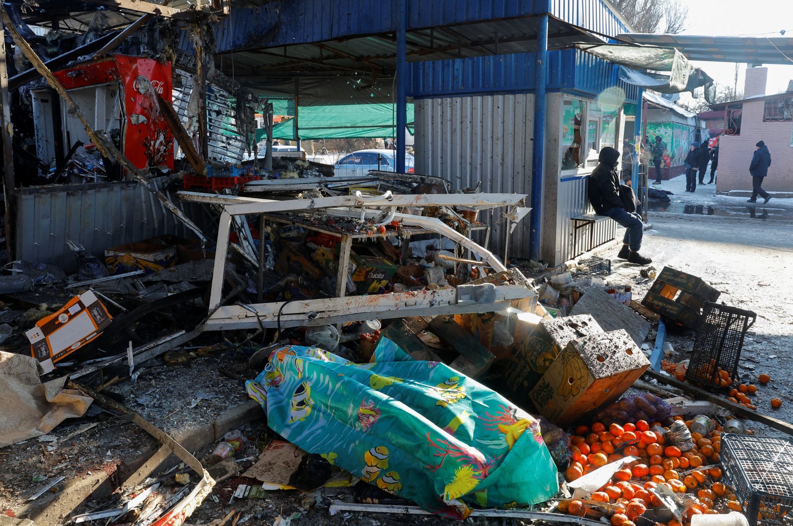 Debris of a food market following a Ukrainian military strike Russia-occupied Donetsk, Ukraine, Jan. 21, 2024. (Reuters Photo)