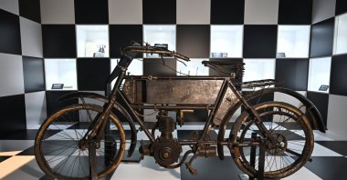 The motorcycle used by the British intelligence agent Lawrence of Arabia, Istanbul, Türkiye, Jan. 19, 2023. (AA Photo)