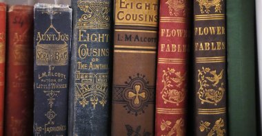 A selection of Louisa May Alcott books are archived at the American Antiquarian Society, a national research library of pre-20th century American history and culture, Worcester, Massachusetts, U.S., Jan. 9, 2024. (AP Photo)
