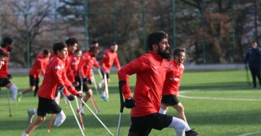 The Turkish amputee football national team players train for the European Amputee Football Championship, Istanbul, Türkiye, Jan. 22, 2024. (AA Photo)
