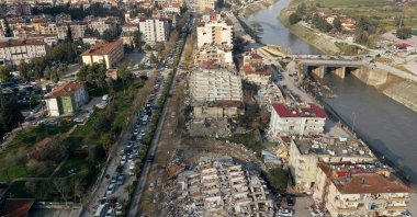 An aerial view shows collapsed and damaged buildings following an earthquake in Hatay, southeastern Türkiye, Feb. 7, 2023. (Reuters Photo)