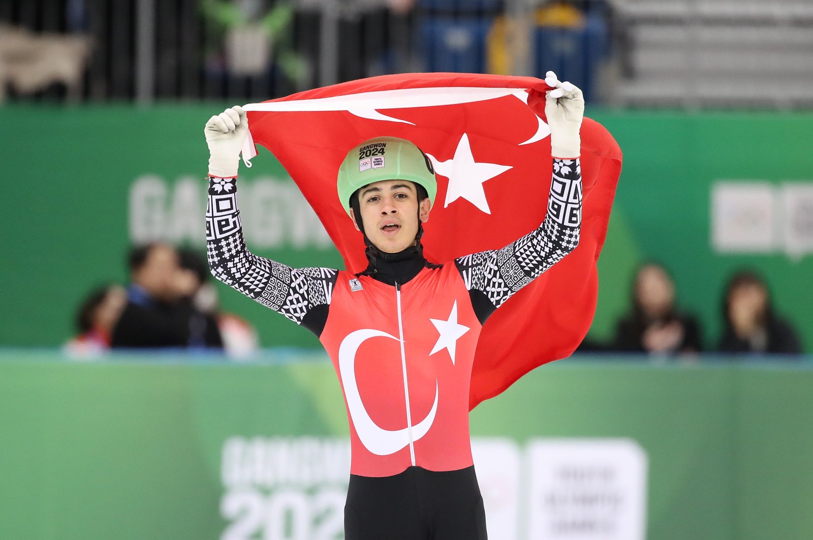 Türkiye&#039;s Muhammed Bozdağ celebrates after the men&#039;s 1,000-meter Final A during Day 2 of the Winter Youth Olympic Games at Gangneung Ice Arena, Gangneung, South Korea, Jan. 21, 2024. (Getty Images Photo)