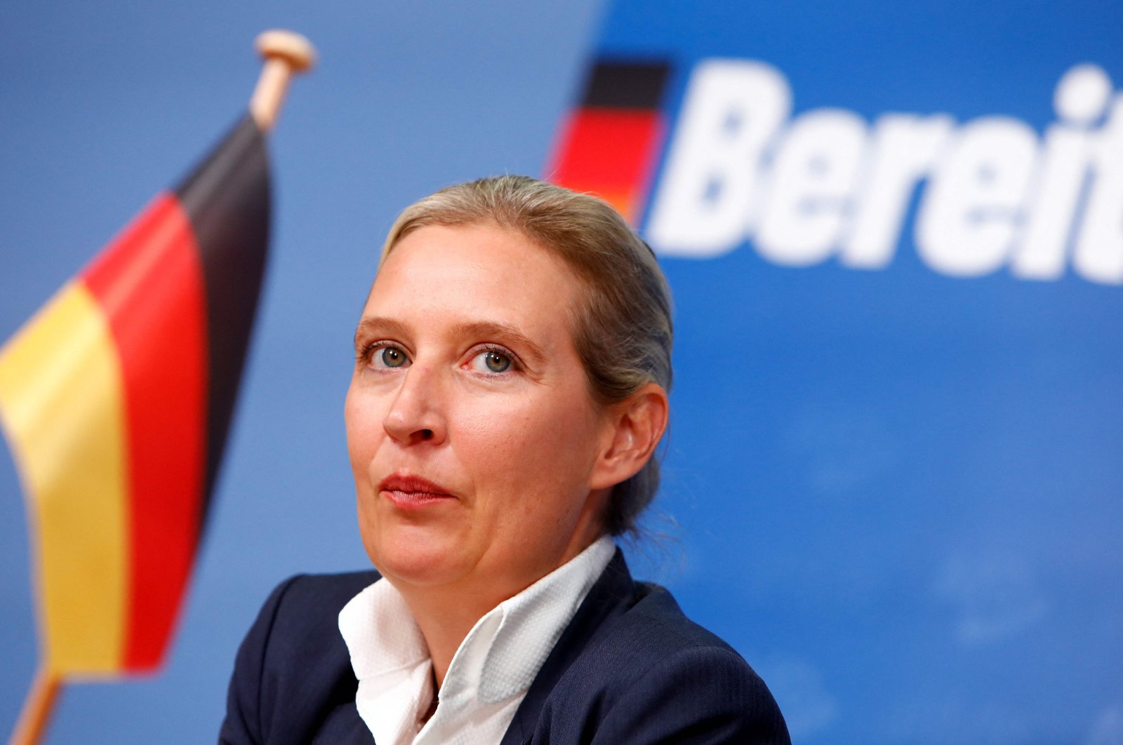 The co-leader of the far-right Alternative for Germany (AfD) party Alice Weidel looks on as she addresses a news conference in Berlin on Oct. 9, 2023. (AFP File Photo)