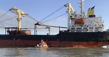 A Panama-flagged civilian cargo vessel is seen in the Odesa region, Ukraine, Dec. 28, 2023. (Ukraine's Border Guard Service via AP)