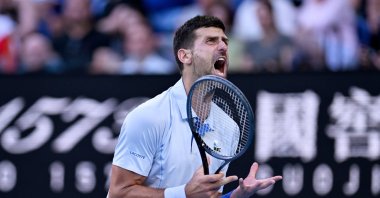 Serbia's Novak Djokovic yells during his quarterfinal match against U.S.' Taylor Fritz at the 2024 Australian Open, Melbourne, Australia, Jan. 23, 2024. (EPA Photo)
