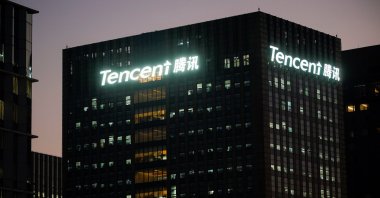 The logo of Tencent is seen at Tencent office in Shanghai, China, Dec. 13, 2021. (Reuters Photo)
