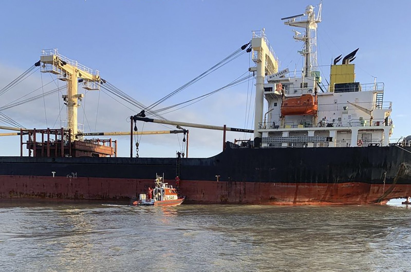 A Panama-flagged civilian cargo vessel is seen in the Odesa region, Ukraine, Dec. 28, 2023. (Ukraine&#039;s Border Guard Service via AP)