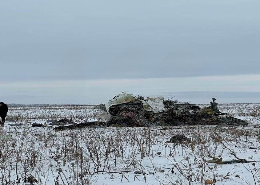 Debris of the crashed Russian aircraft littered a large area in Belgorod, Russia, Jan. 24, 2024. (IHA Photo)