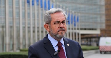 The Ankara University's head, professor Necdet Ünüvar, is seen during his visit to Brussels, Belgium, Jan. 24, 2024. (AA Photo)