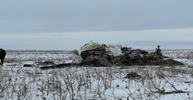 Debris of the crashed Russian aircraft littered a large area in Belgorod, Russia, Jan. 24, 2024. (IHA Photo)
