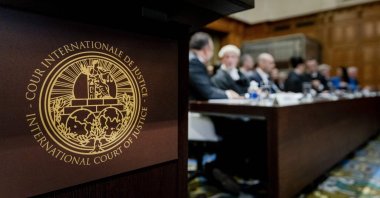 This general view shows the logo of the International Court of Justice (ICJ) in The Hague on Jan. 12, 2024. (AFP File Photo)