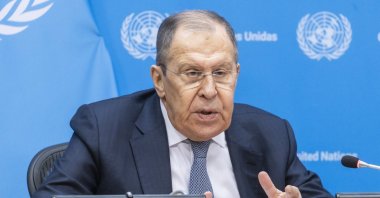 Russia's Foreign Minister Sergei Lavrov speaks to reporters during a news conference at United Nations headquarters in New York, Jan. 24, 2024.  (EPA Photo)