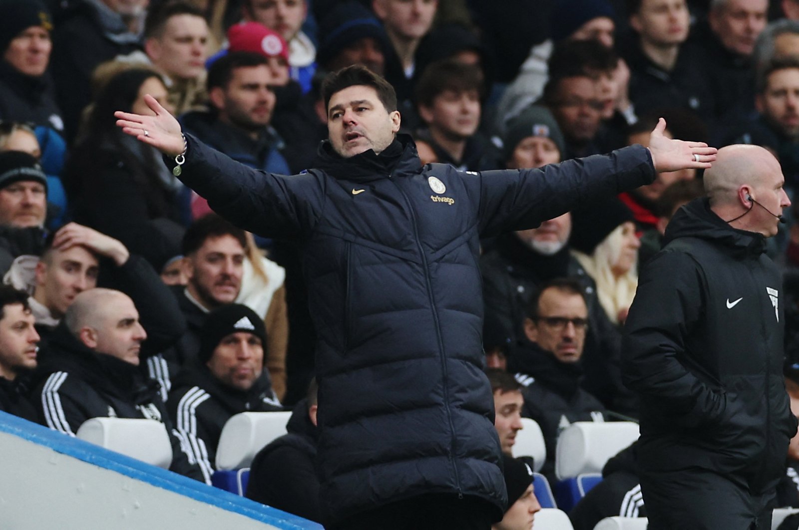 Chelsea manager Mauricio Pochettino reacts during the Premier League match against Fulham at Stamford Bridge, London, U.K., Jan. 13, 2024. (Reuters Photo) 