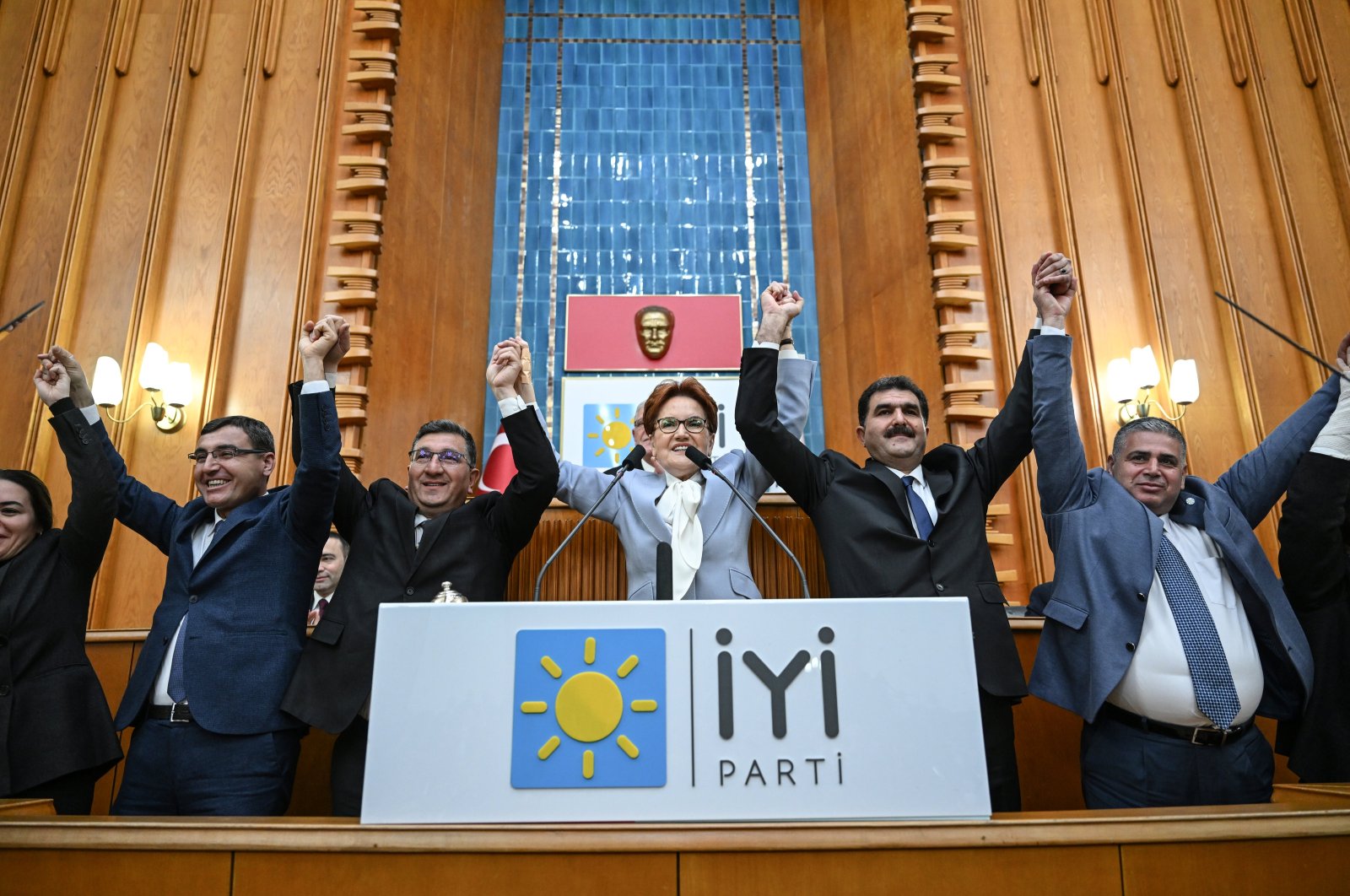 Good Party (IP) Chairperson Meral Akşener announces mayoral candidates for local elections at Parliament, Ankara, Türkiye, Jan. 24, 2024 (AA Photo)