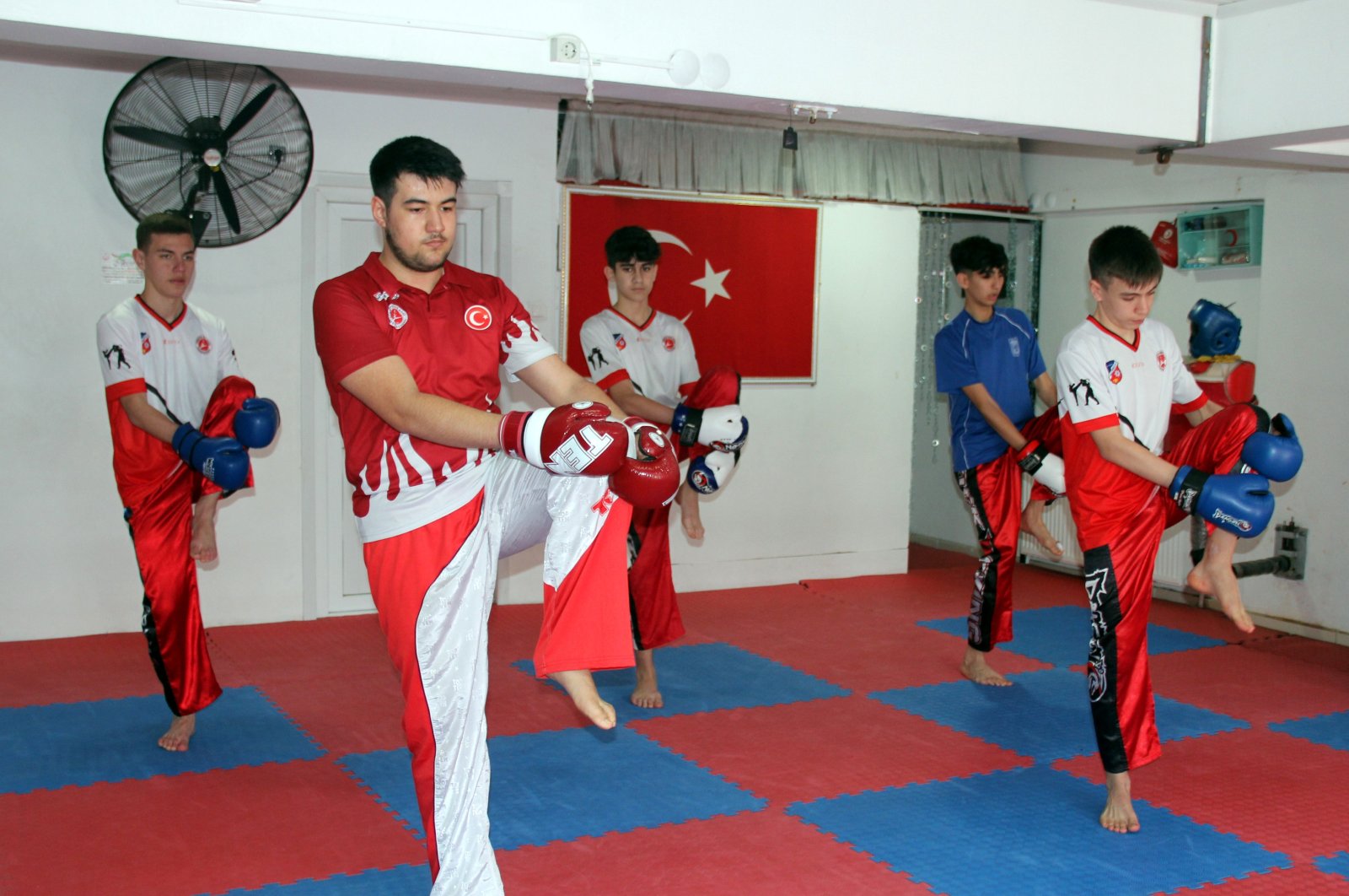 Turkish kickboxer Cihan Aksun (2nd R) trains for the World Championships, Kırıkkale, Türkiye, Jan. 24, 2024. (AA Photo)