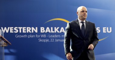 North Macedonia&#039;s Prime Minister Dimitar Kovacevski arrives to attend the leadership meeting dedicated to the Growth Plan for the Western Balkans in Skopje, Republic of North Macedonia, Jan. 22, 2024. (EPA Photo)