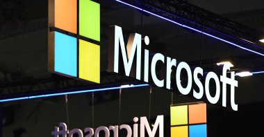 The logo of U.S. multinational technology corporation Microsoft is seen on the opening day of the Integrated Systems Europe (ISE) audiovisual and systems integration exhibition in Barcelona, Spain, Jan. 31, 2023. (AFP Photo)