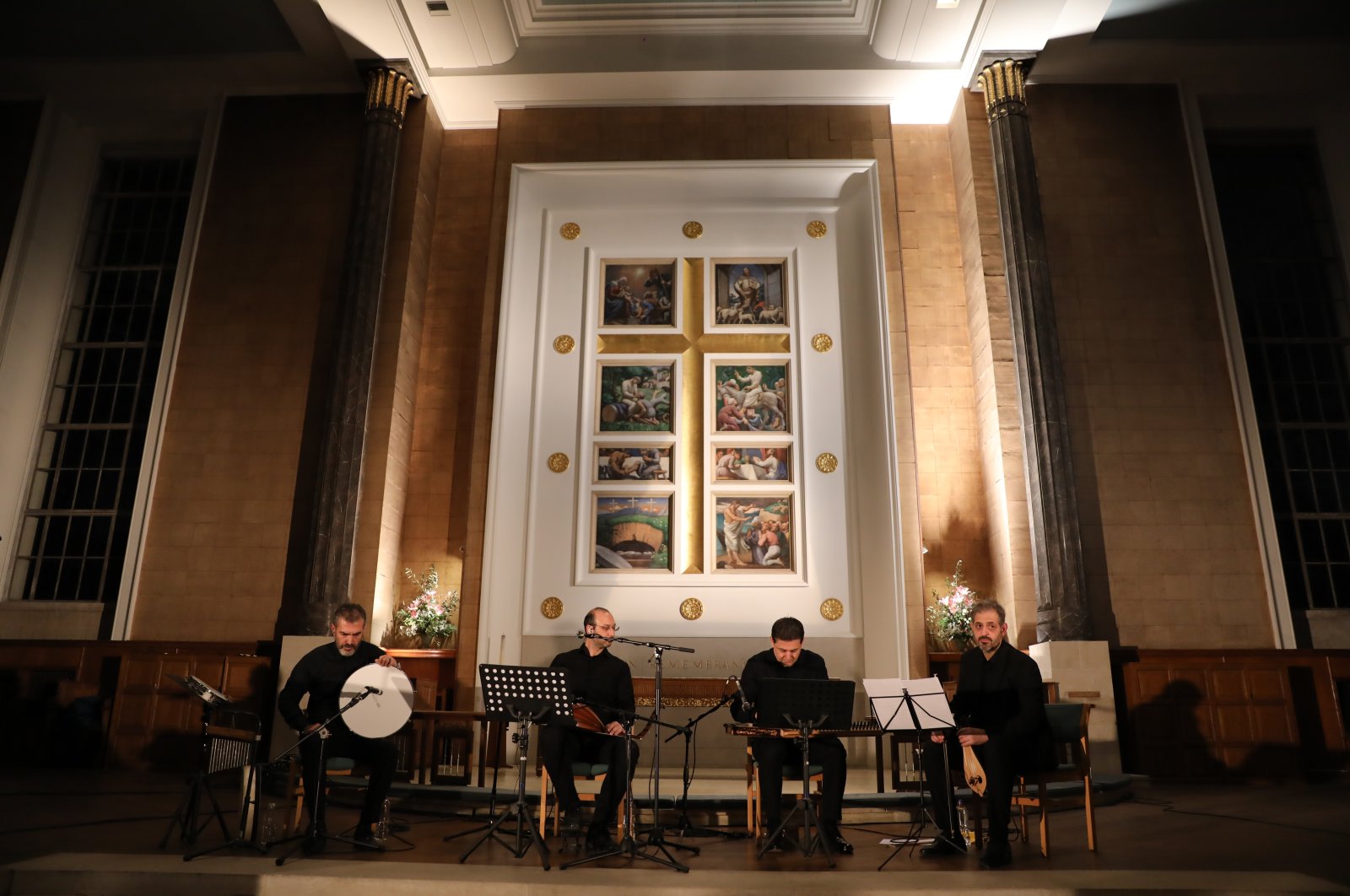 The ensemble for the evening boasted a lineup of exceptionally talented musicians with Baha Yetkin on oud and vocals, Serdar Yılmaz on qanun, Alexandros Koustas on classical kemenche and Muammer Sağlam on percussion, London, U.K., Jan. 24, 2024. (Photo courtesy of YEE London)