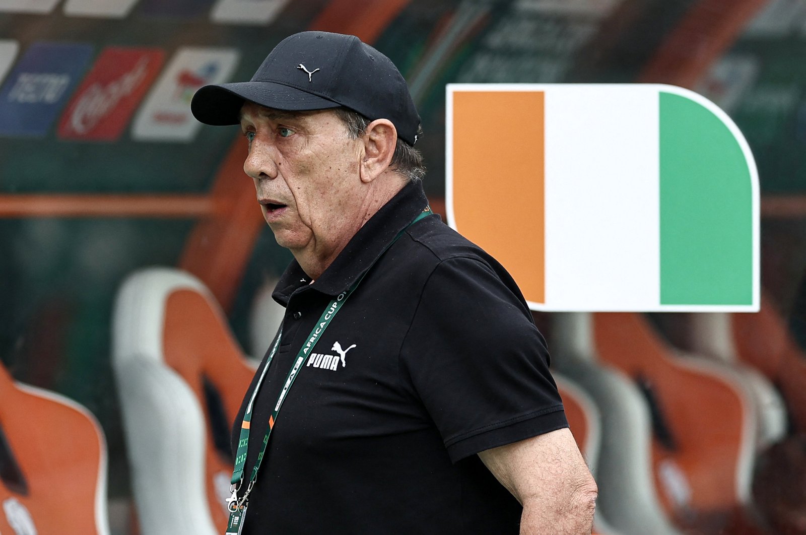 Ivory Coast&#039;s French coach Jean-Louis Gasset reacts ahead of the Africa Cup of Nations (AFCON) 2024 Group A football match against Nigeria at the Alassane Ouattara Olympic Stadium in Ebimpe, Abidjan, Ivory Coast, Jan. 18, 2024. (AFP Photo)