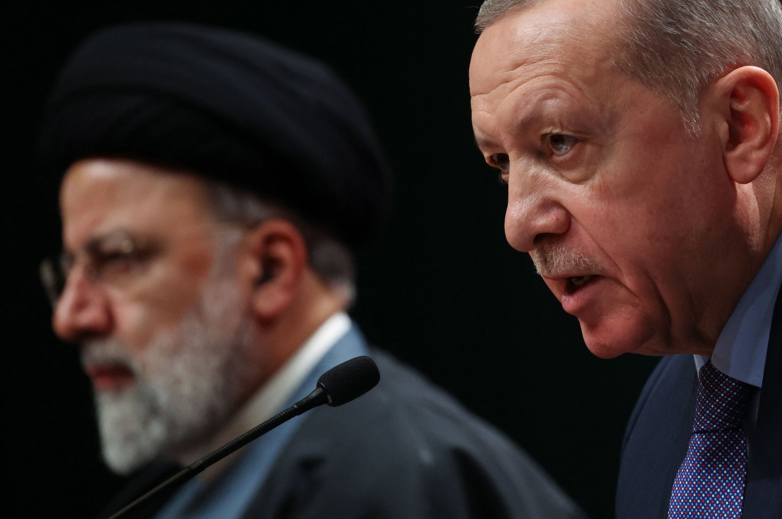 President Recep Tayyip Erdoğan (R) and Iran&#039;s President Ebrahim Raisi attend a joint news conference, Ankara, Türkiye, Jan. 24, 2024. (AFP Photo)